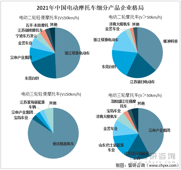 2021年中国电动摩托车细分产品企业格局