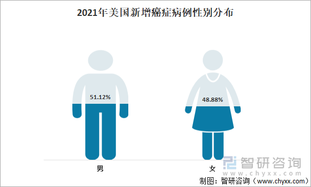 2021年美国新增癌症病例性别分布