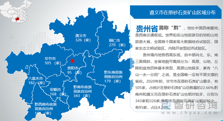 2020年贵州在册砂石类矿山区域分布