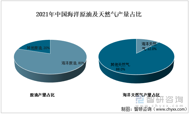 2021年中国海洋原油及天然气产量占比