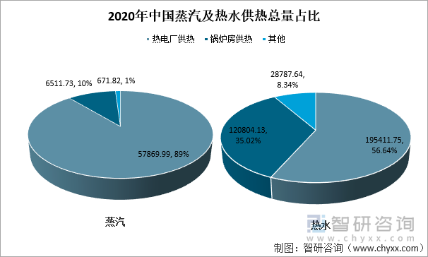 2020年中国蒸汽及热水供热总量占比