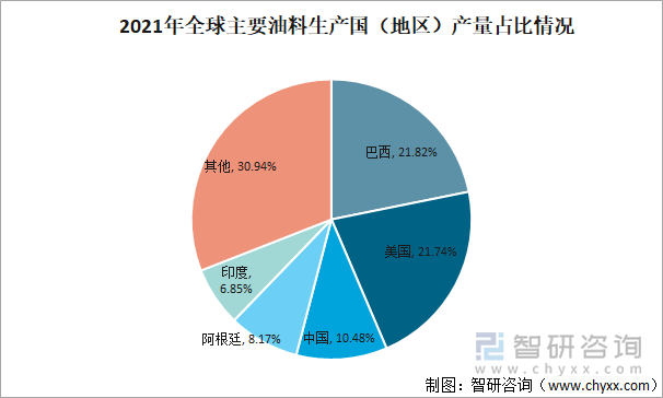 2021年全球主要油料生产国（地区）产量占比情况