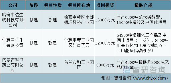 近年来精胺拟在建项目情况