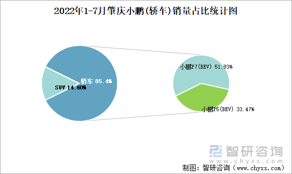 2022年1-7月肇庆小鹏(轿车)销量占比统计图