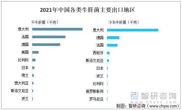 2021年中国各类牛肝菌主要出口地区