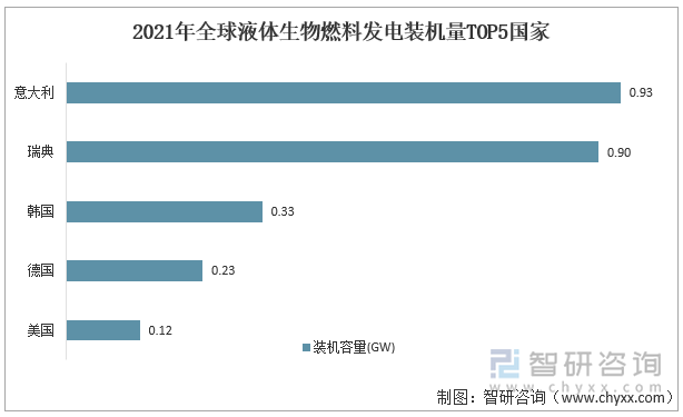 2021年全球液体生物燃料发电装机量TOP5国家