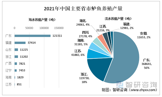 2021年中国主要省市鲈鱼养殖产量