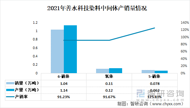 2021年善水科技染料中间体产销量情况