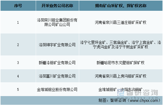 行业部分企业采矿权情况