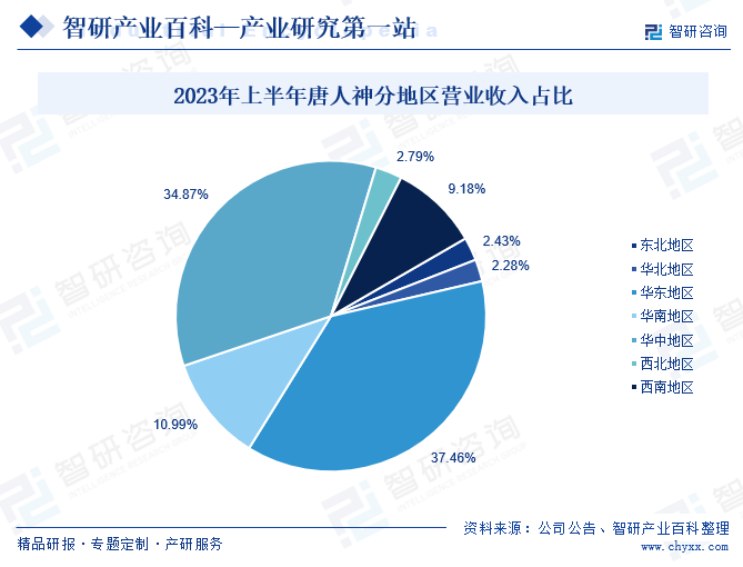 2023年上半年唐人神分地区营业收入占比