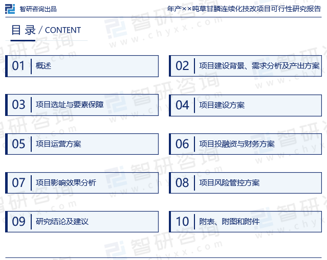 《年产××吨草甘膦连续化技改项目可行性研究报告》目录