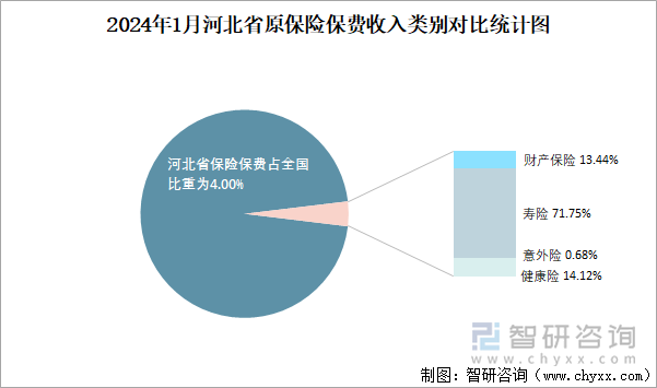 2024年1月河北省原保险保费收入类别对比统计图