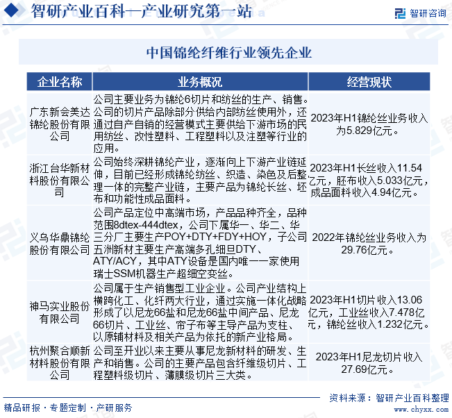 中国锦纶纤维行业领先企业