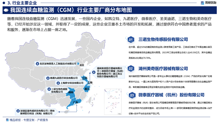 我国连续血糖监测（CGM）行业主要厂商分布地图