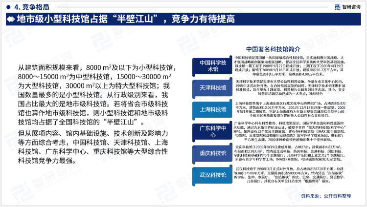 但从展项内容、馆内基础设施、技术创新及影响力等方面综合考虑，中国科技馆、天津科技馆、上海科技馆、广东科学中心、重庆科技馆等大型综合性科技馆竞争力最强。