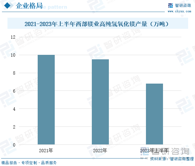 2021-2023年上半年西部镁业高纯氢氧化镁产量（万吨）