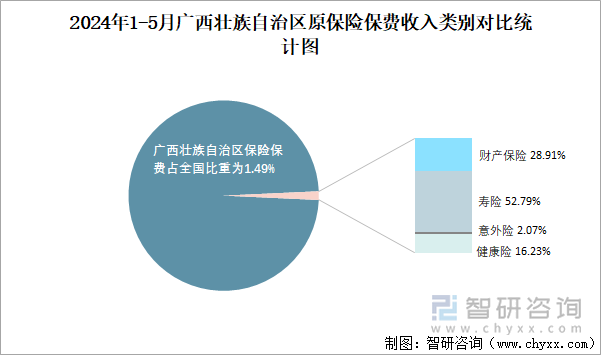 2024年1-5月广西壮族自治区原保险保费收入类别对比统计图