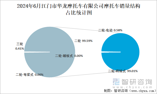 2024年6月江门市华龙摩托车有限公司摩托车销量结构占比统计图