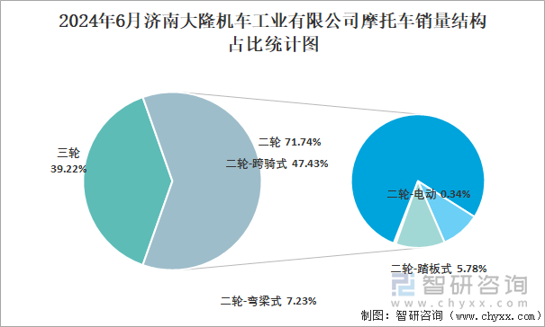 2024年6月济南大隆机车工业有限公司摩托车销量结构占比统计图