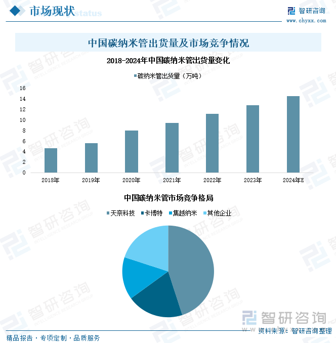 中国碳纳米管出货量及市场竞争情况