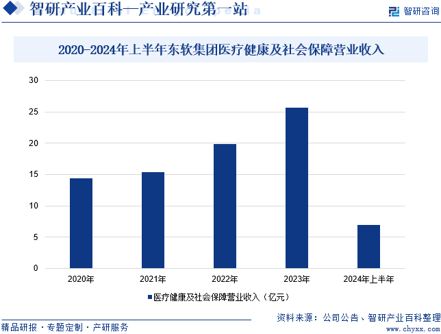 2020-2024年上半年东软集团医疗健康及社会保障营业收入