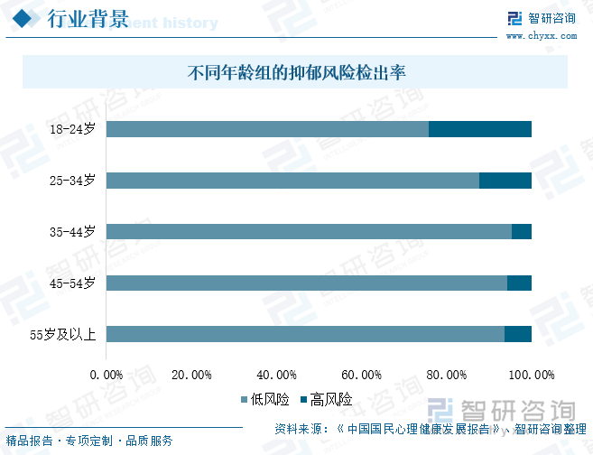 不同年龄组的抑郁风险检出率