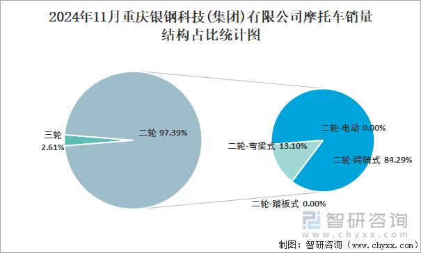 2024年11月重庆银钢科技(集团)有限公司摩托车销量结构占比统计图