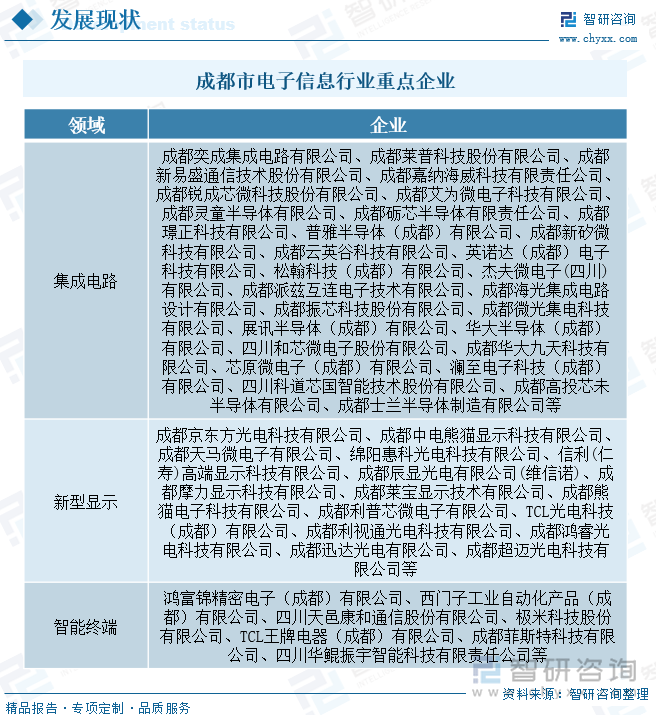 成都市电子信息行业重点企业